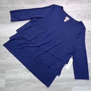 Chico's Midnight Navy 3/4 Sleeve Triple Layer Tiered Micromodal Top Size 2 NEW